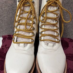 MARC FISHER Lizzie Ivory  Leather‎ Lace Up  Ankle Boots Womens 11M combat moto